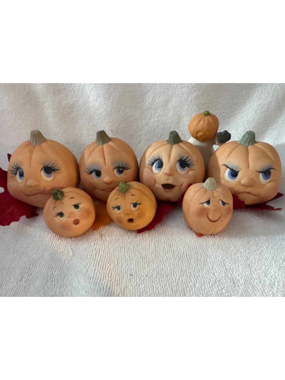 Pumpkin Faces Decor Halloween Fall Set of 8 FUN 1-2"